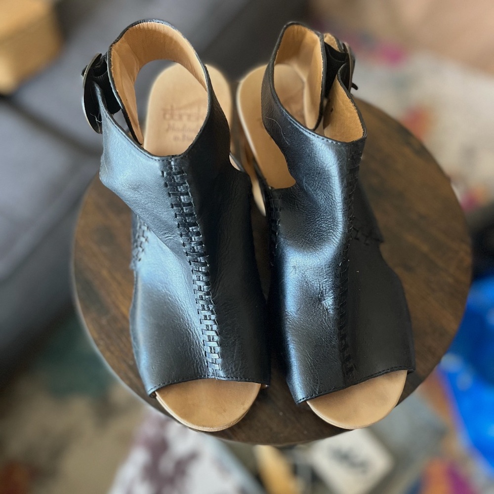 Dansko Black Leather Open-Toe Sandals